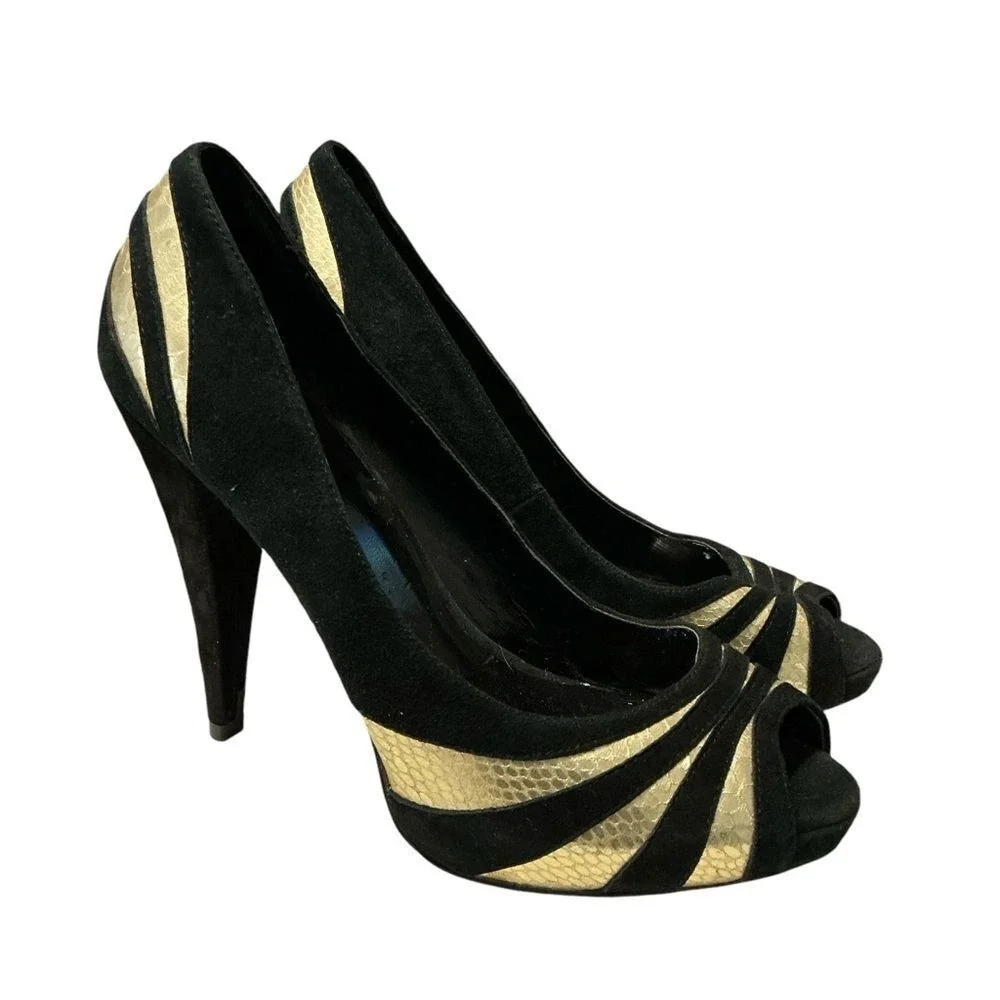 Aldo black & gold suede leather pumps size 39 US9